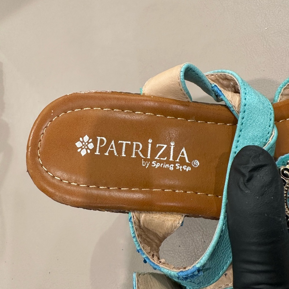 Spring Step Turquoise Beaded Wedge Sandals - Picture 3 of 9
